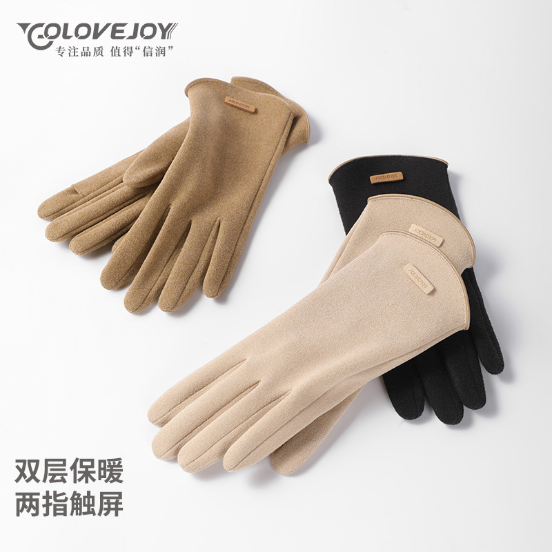 Otoño e invierno guantes de terciopelo Forro cálido forrado de lana gruesa a prueba de viento a prueba de frío a prueba de fugas Flip dedo guantes de pantalla táctil para mujeres
