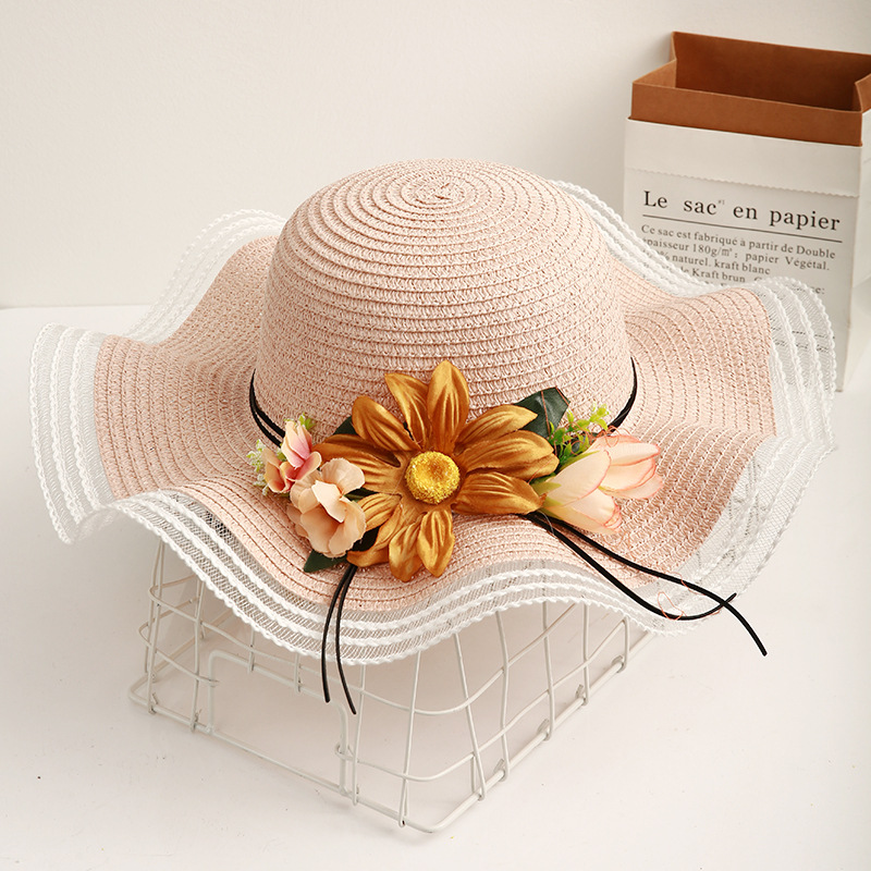 Straw Material Flower Pattern Summer Season Women'S Gender Women's Elegant Basic Flower Patchwork Flat Eaves Straw Hat