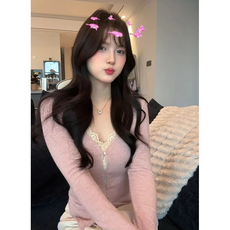 专柜撤回～剪标专柜纯欲新中式蕾丝拼接修身显瘦假两件百搭短上衣