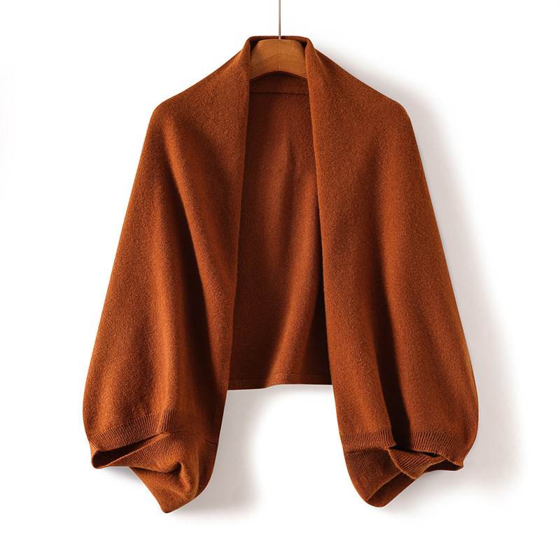 Spring and Autumn Pure Wool Knitted Cardigan Cashmere Flat Large Shawl Laid-back Loose Women's Sweater Warm Poncho