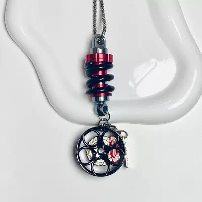 Car hanging – Pendants, Rearview Mirror Pendants - red-and-black-shock-absorbers-plus-black-and-red-wheels-chain