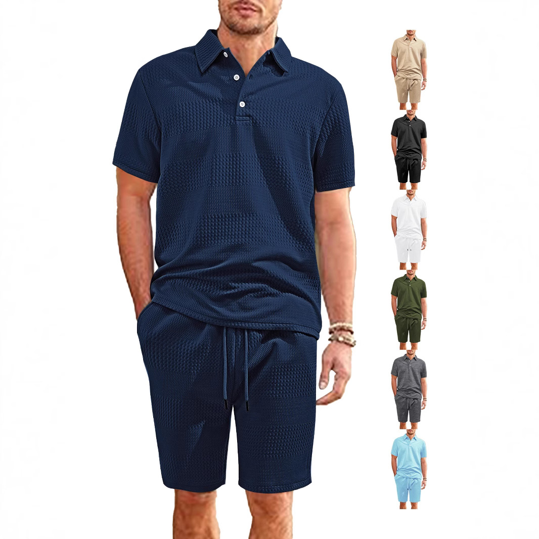 Traje deportivo casual para hombre suelto de color sólido de tela jacquard de barra horizontal grande