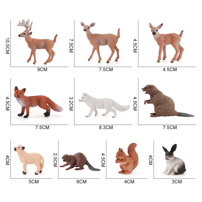 Exportación transfronteriza simulación bosque animal modelo Castor oso hormiguero Ardilla Mono conejo cola blanca ciervo Fox juguete