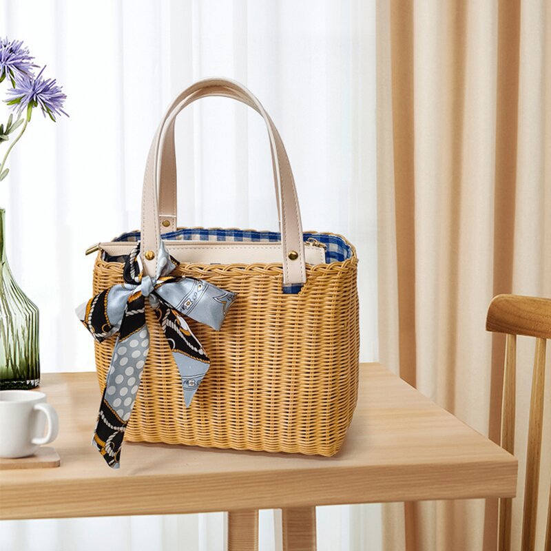 Off-white genuine rattan handbag 26*12*21/38cm