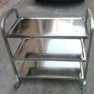 Stainless Steel Dining Cart, Thickened Three-Layer Trolley, Dining Cart, Bowl Cart, Double-Layer Restaurant Food Delivery Cart, Commercial Serving Cart