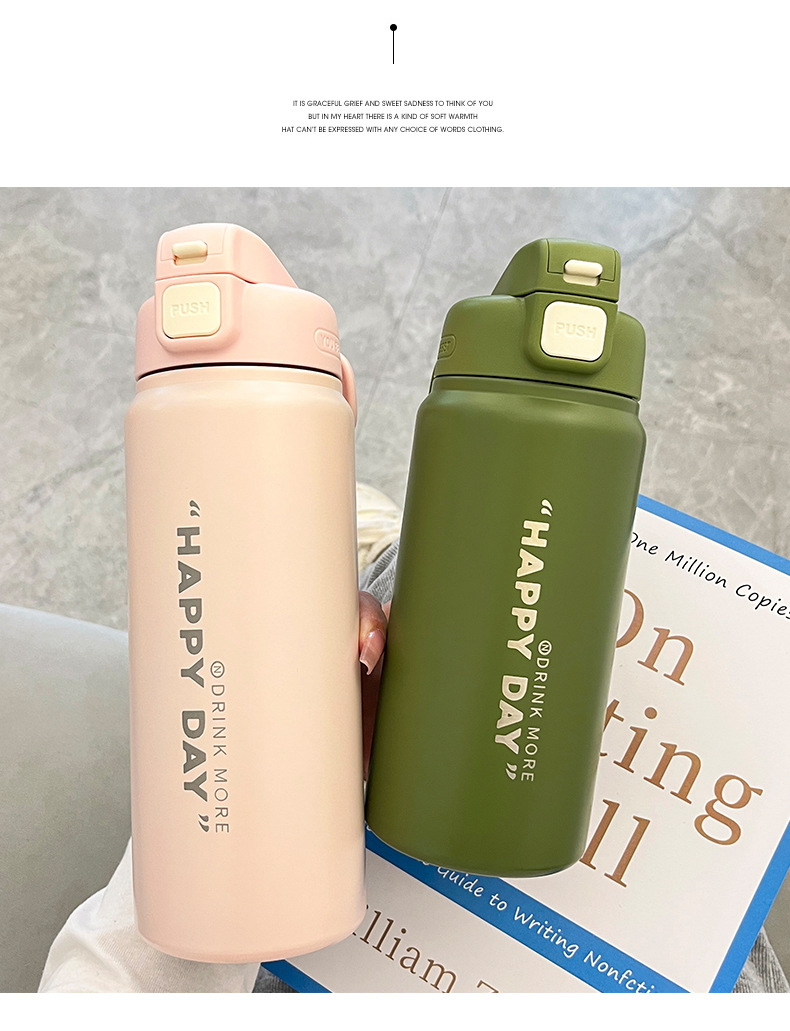 Wholesale of Yongkang fresh and simple double-drinking large-capacity insulated cups with straws, fitness and sports couple water cups and insulated kettles pic 37