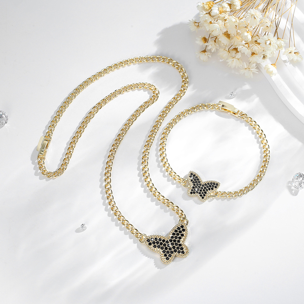Explosiones transfronterizas de venta caliente pulsera mariposa O-chaîne conjunto de joyas de cobre 14K oro chapado collar de joyas al por mayor