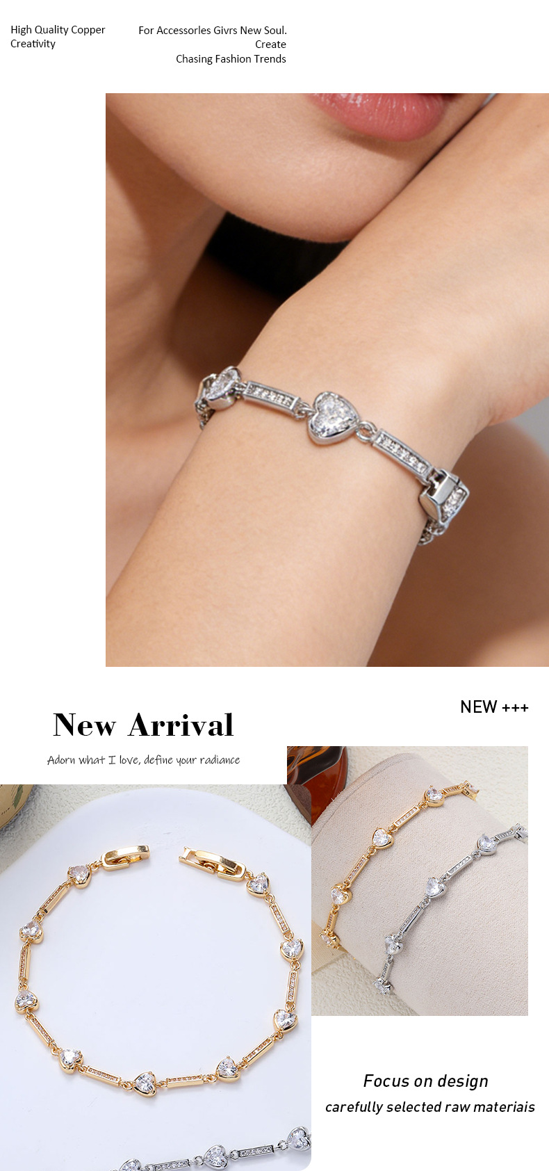 Pulsera de mujer en cobre con corazón de circón elegante_voghion.com