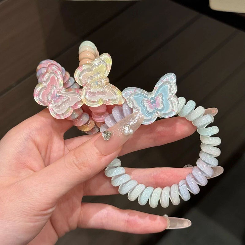 渐变色蝴蝶电话线发圈少女心可爱高级感发绳伤头发皮筋高弹力|undefined