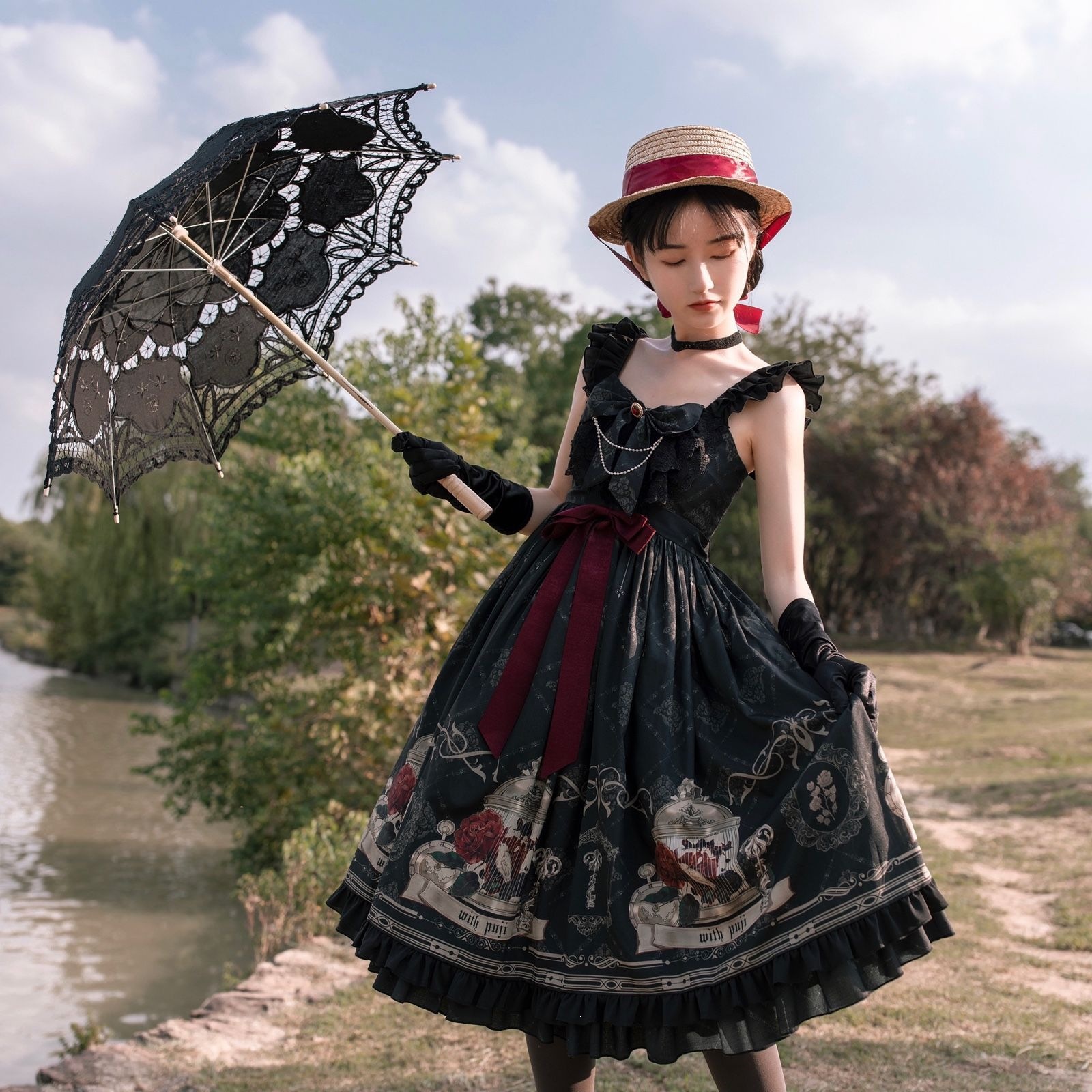 Lolita Dress in Stock, Nightingale and Rose Jsk Dress, Gothic Style Dark Lolita Dress