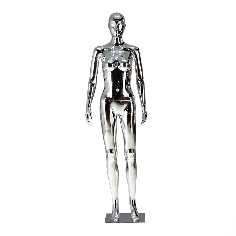 Maniquí Femenino Galvanizado Plateado de Plástico de Cuerpo Entero para Escaparate de Tienda