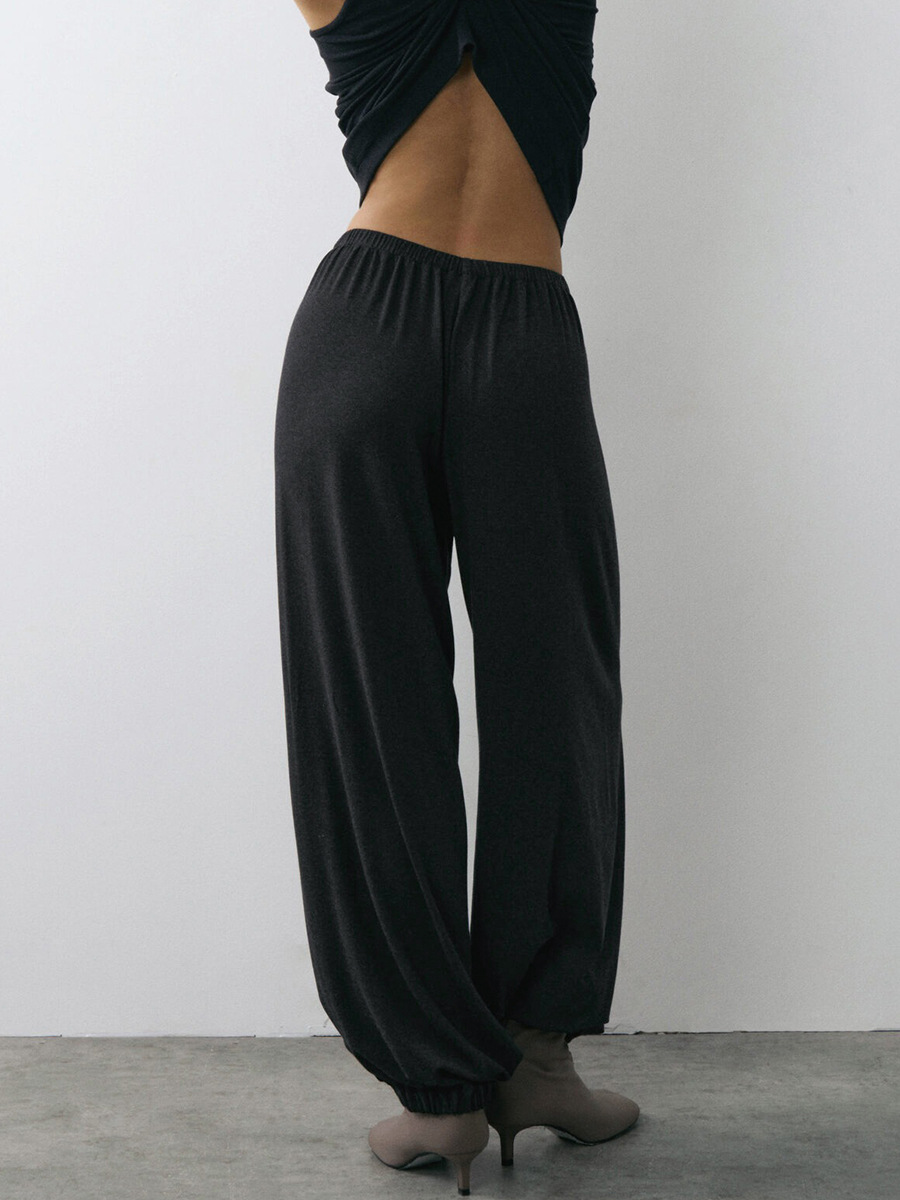 Pantalones transfronterizos Europa y Estados Unidos 2026 nuevos pantalones de otoño e invierno gris oscuro, cintura elástica, cintura suelta y caída, pies atados, ocio y estilo perezoso image 2