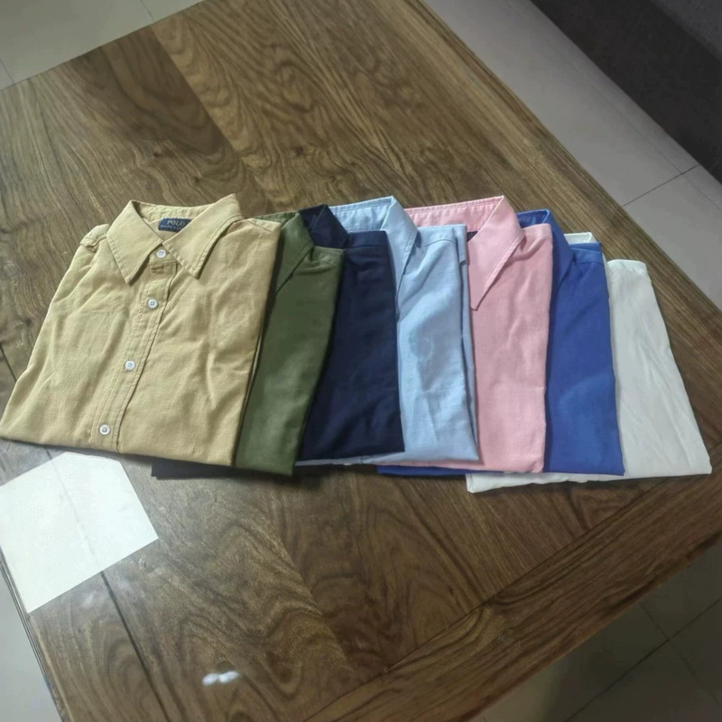 Rl Ralph Lauren Logo Classic Cotton-Linen Shirt, Long-Sleeve, Turn-Down Collar, Versatile, Fashionable, Simple, High-Quality for Commuting