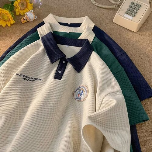 Chic Men Summer Fashion Versatile Literary Trend Short-Sleeve Polo Shirt Standard Japanese Youth Popular