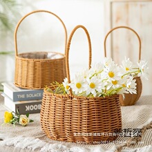 手提花篮仿藤花篮手工编织花篮提篮摆摊月子提篮伴手礼花蓝鸡蛋篮