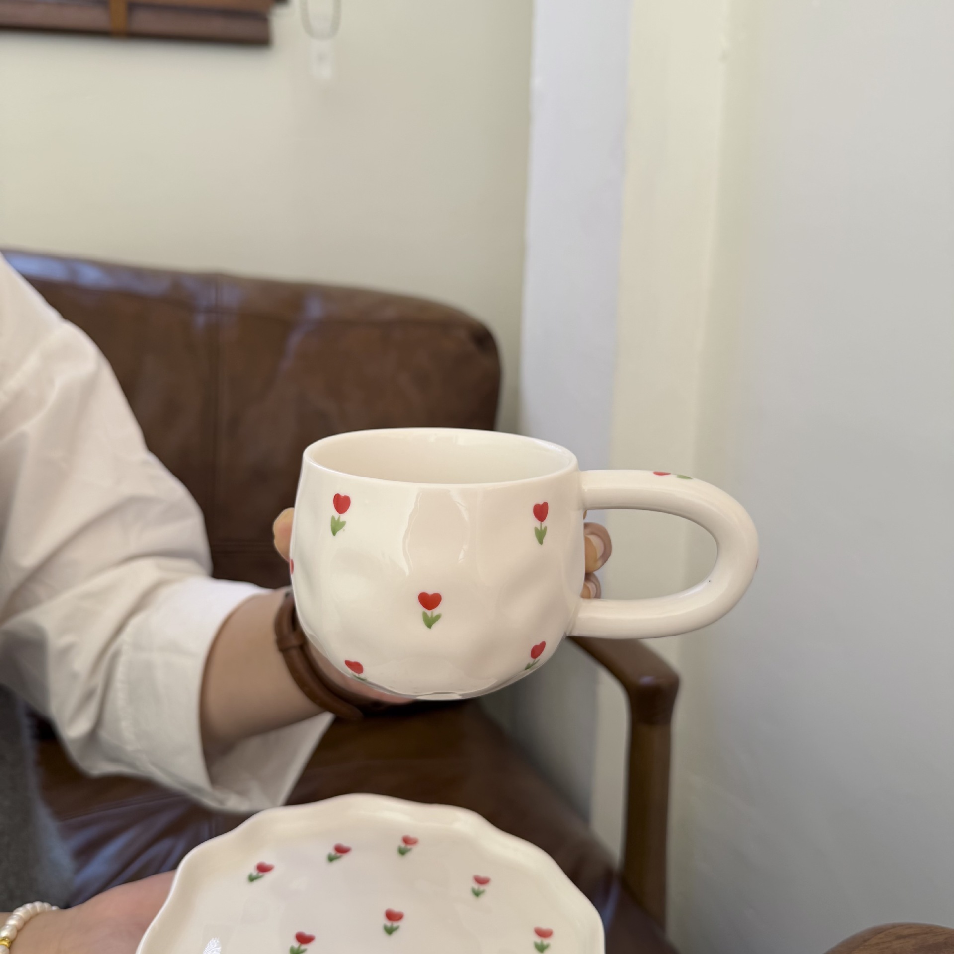 Navidad francesa retro pinza de mano pura pintada a mano taza de café de cerámica plato de alto valor plato de postre de té de la tarde