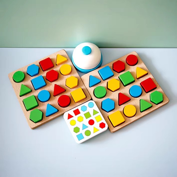 Forma geométrica de madera juego de batalla juego rompecabezas Infantil Educación Temprana juego de escritorio interactivo entre padres e hijos bloques de construcción montaje