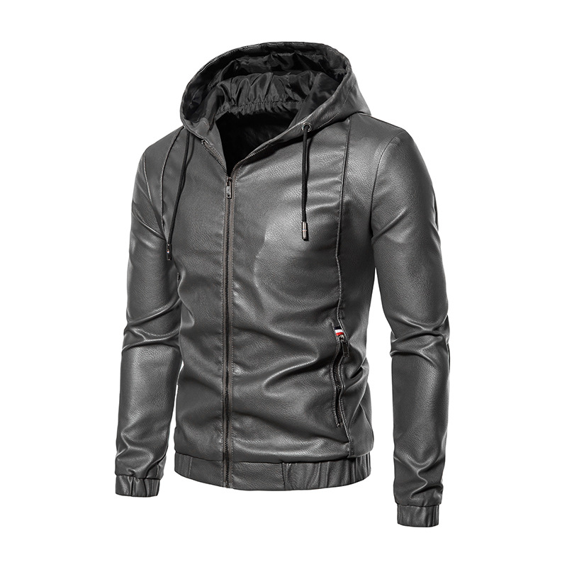 Chaqueta de cuero de hombre Amazon transfronterizo chaqueta de cuero PU hombre encapuchado delgado locomotora coreana chaqueta casual chaqueta superior hombre