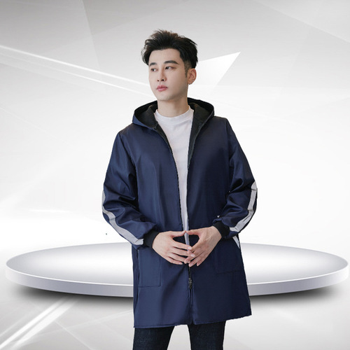 Waterproof Fleece Hooded Coat with Fleece Lining Long Overcoat Work Coat Apron Uniform Protective Workwear Stain-Resistant
