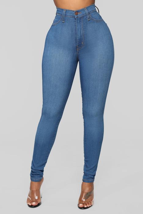 solid color high waist elastic slim-fit jeans NSGJW137545