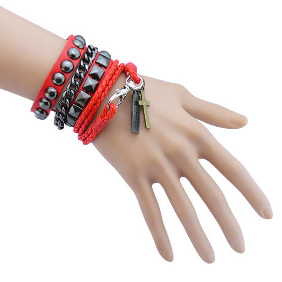 Set, fashionable black woven bracelet for beloved, European style, punk style