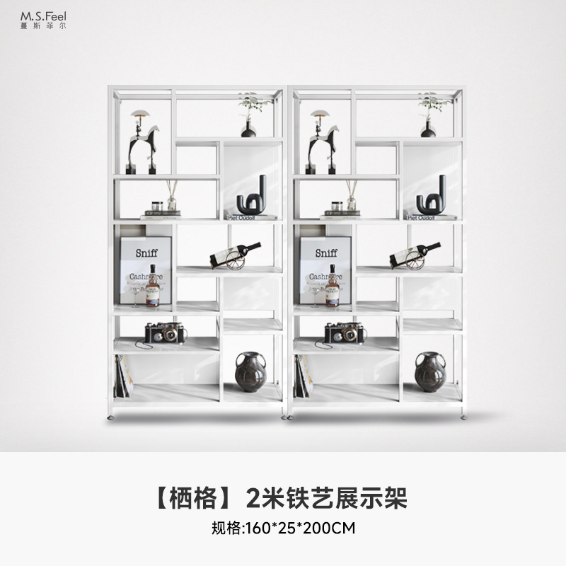 Estante de metal ligero de lujo estante de piso doméstico estante de escritorio estante de decoración de partición estante de exhibición creativa multicapa