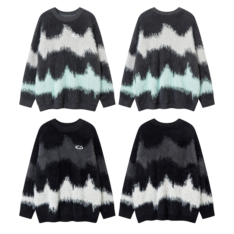 Herrenbekleidung Neue Herbst- und Wintermodemarke Langarmpullover mit Farbverlauf Lazy Wave Striped Strickoberteile für Herren und Damen_voghion.com