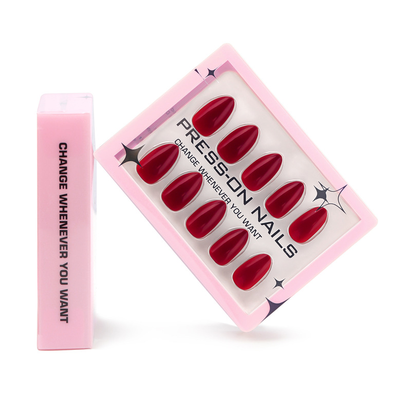 Bordeaux Red Wearable Nails Short Almond Nails Reusable Fake Nails High-End European and American Best-Selling Gel Manicure