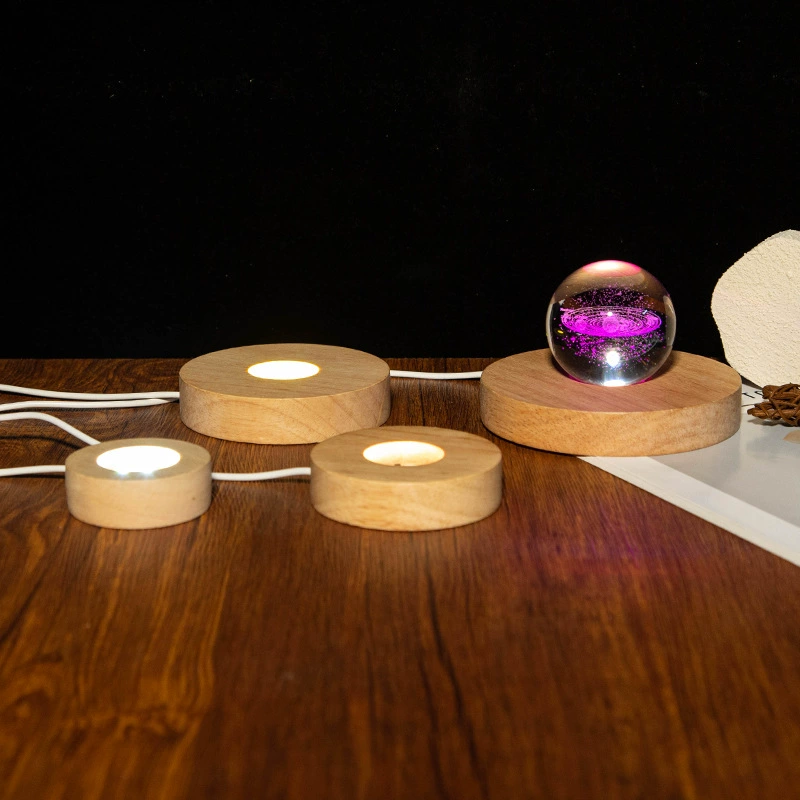 Solid wood circular LED light night light crystal light emitting base DIY acrylic charging display lamp holder shopkeeper recommendation