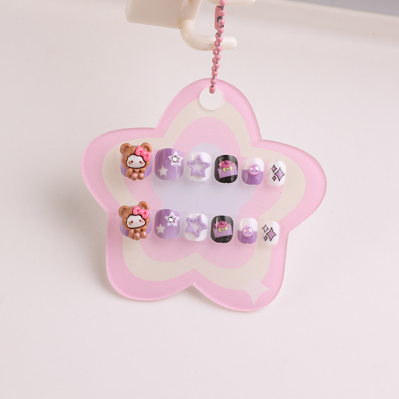 Caricatura infantil desmontable accesorios lindos tridimensionales manicure falsas dulces parches de uñas hechas a mano