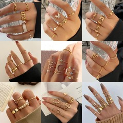 速賣通熱銷創意簡約氣質女士戒指  星星月亮蝴蝶幾何愛心Ring套裝