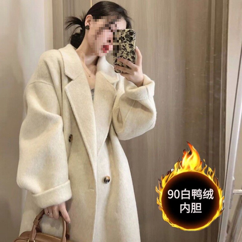 Winter down Jacket Lining Double-Sided Velvet Outwear Women's Loose Knee-Length Thickeneded Ladylike Style Woolen Outwear