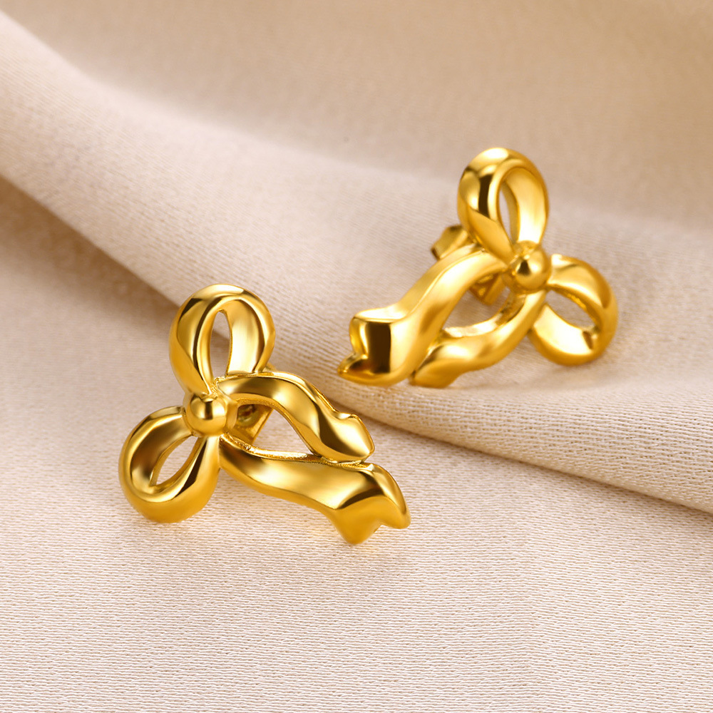 Ear Studs Classification 1 Pair Quantity PVD Coated Real Gold Plated Bow Knot 304 Stainless Steel Simple Style Classic Style Waterproof Non Tarnish Ear Studs