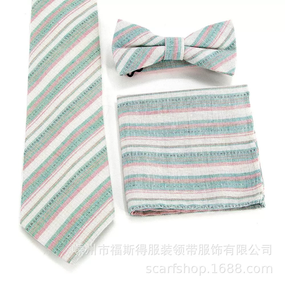 外贸出口棉麻领带领结手帕男时尚复古酒红色花纹英伦风正装商务