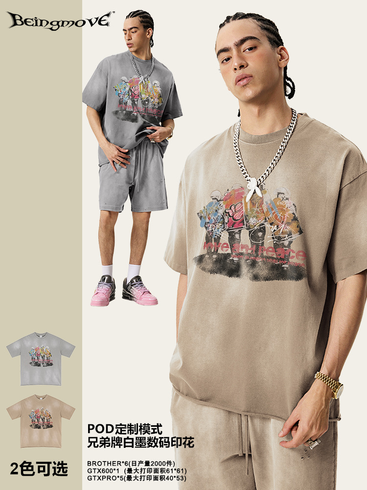 2025 verano retrato retro americano hacer viejos rellenos de mangas cortas marcas de moda para hombres y mujeres de alta calle pareja chaqueta de moda para hombres