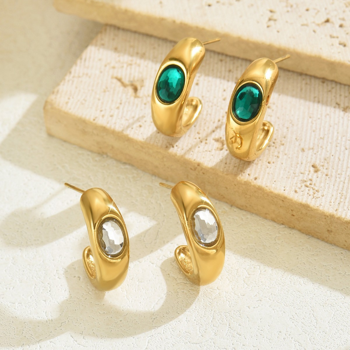 Dobbelte zirkonia øreringe i rustfrit stål til kvinder_voghion.com