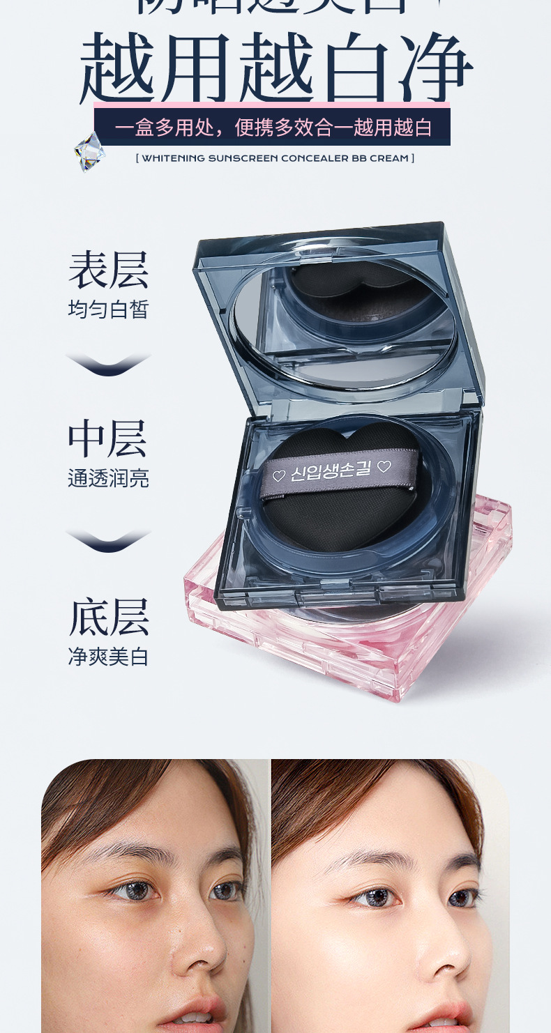 New Skin Magnolia Whitening Sunscreen BB Cream Cushion Cream Concealer Face Waterproof Long-lasting Makeup Not Easy to Smudge 50x Sunscreen undefined