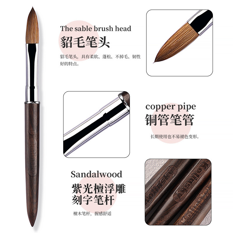 Amazon sándalo de visón de uñas de arte pluma de cristal Kolinsky extensión del arte del clavo de cristal cepillo de talla personalización