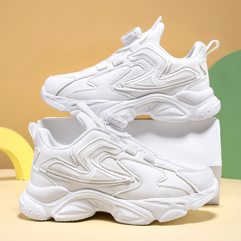 Boys' White Shoes Spring & Fall New Winter Leather Kidsren's White Sports Girls' Black Shoes Casual Cross-Border Models