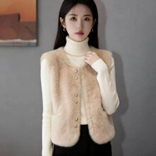 秋冬新款兔毛毛绒马甲女宽松款加厚保暖背心外搭时尚百搭外套