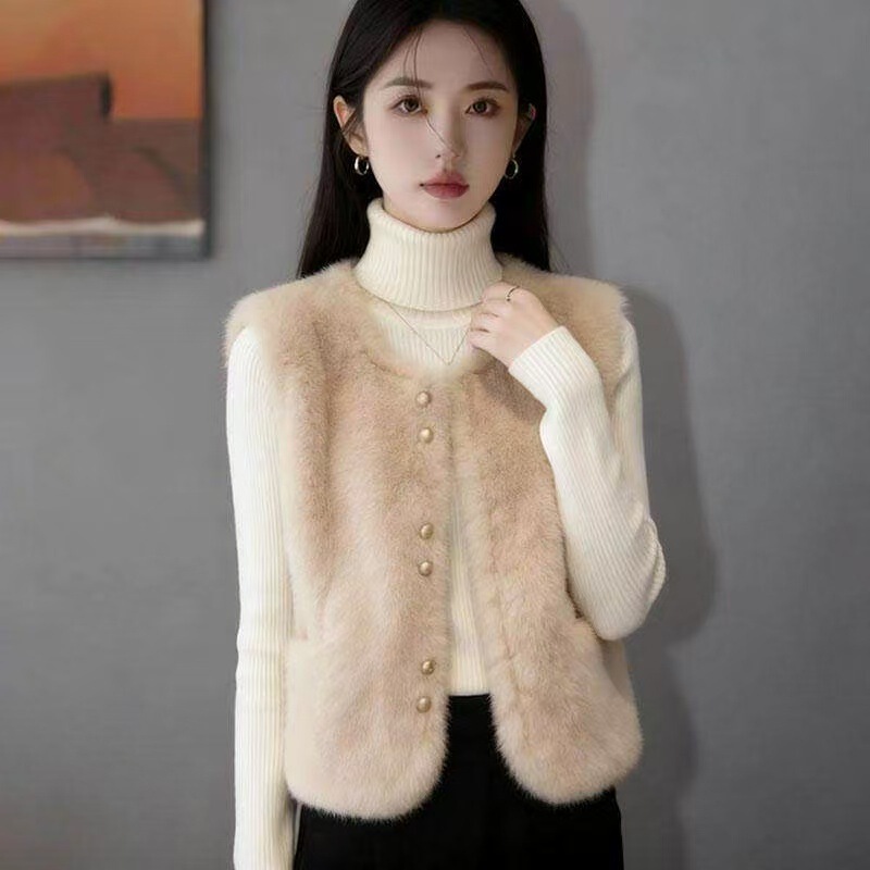 New autumn and winter rabbit fur plush vest for women, loose fit, thickened and warm, stylish and versatile outerwear New autumn and winter rabbit fur plush vest for women, loose fit, thickened and warm, stylish and versatile outerwear