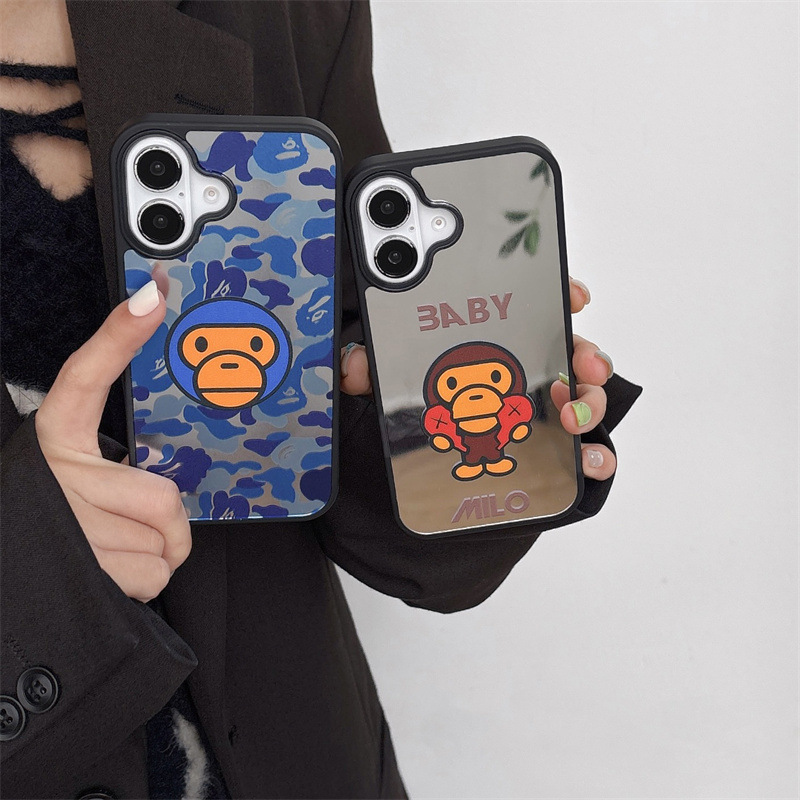 17 Trendy Brand Bape Ape Mirror Phone Case Suitable for Apple 15 Pro Max, Outer Shell for 13, Shockproof Case for 14, Men's Style