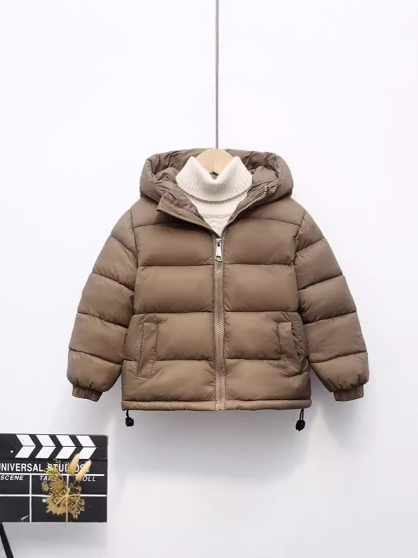 親子服、おしゃれな綿服、子供用秋冬コート、綿ジャケット、無地フード付き綿トップス、男の子と女の子の暖かい綿服|undefined