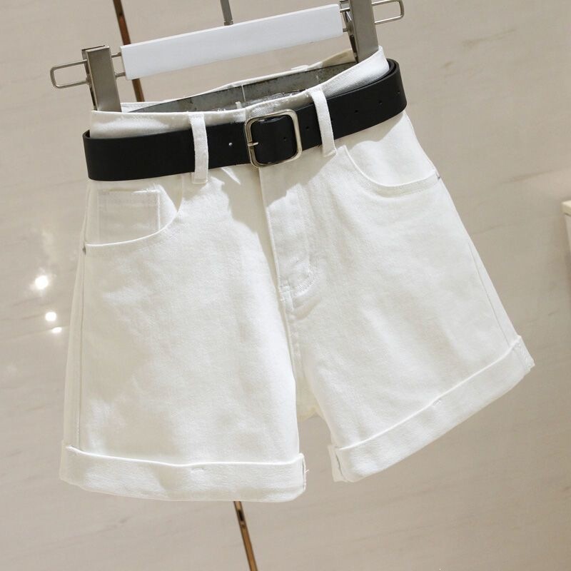 White Denim Shorts for Women, Summer Thin High-Waisted New Style, Slimming Loose Fit, Rolled Hem Wide-Leg Pants