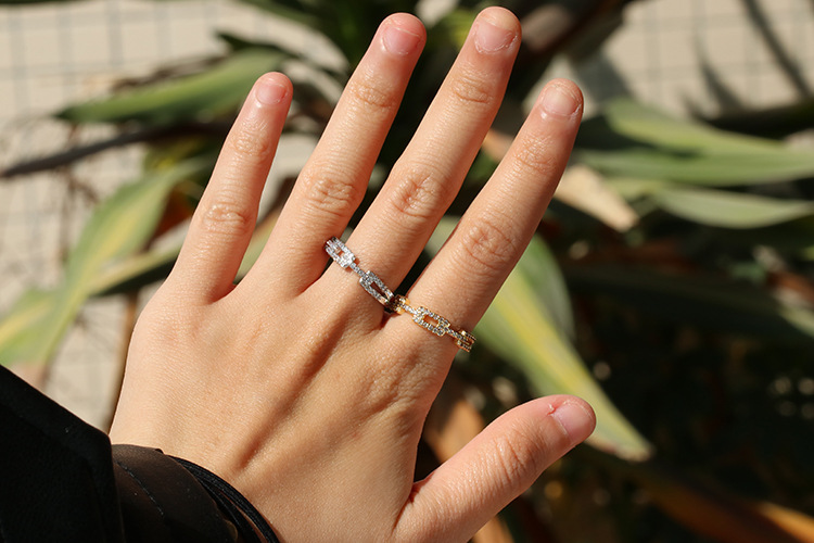 2g Weight Zircon Inlay Material Wedding Occasion Fashion Copper Gold-plated Geometric Double Open Ring