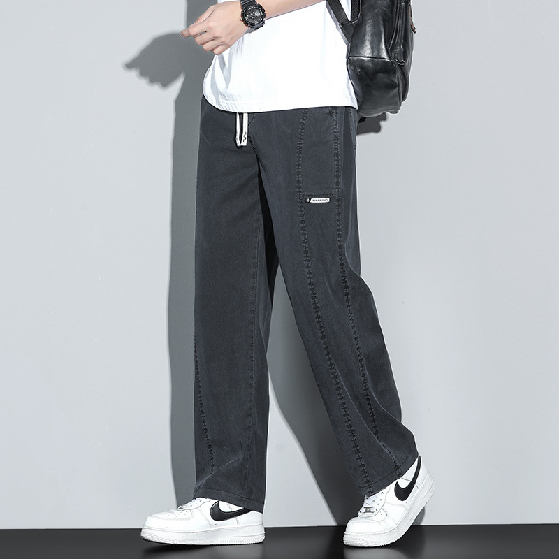 Tencel Jeans Men's Summer Thin Trendy Brand Straight Loose Men's Ice Silk Wide Leg Summer Casual Trousers for Men