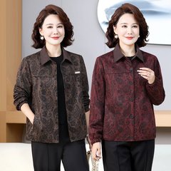 中老年春秋外套女洋气妈妈印花上衣夹克衫老人衣服奶奶秋装老太太