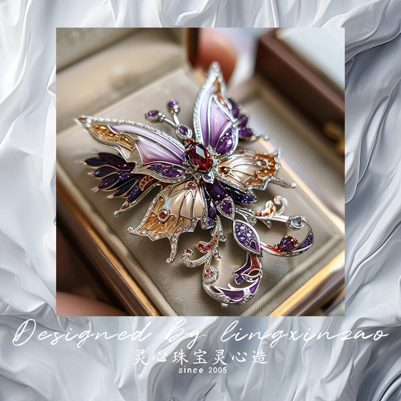 Lingxin Jewelry Original Design Fairy Butterfly Brooch Luxurious and Unique High-End Insect Brooch Pin