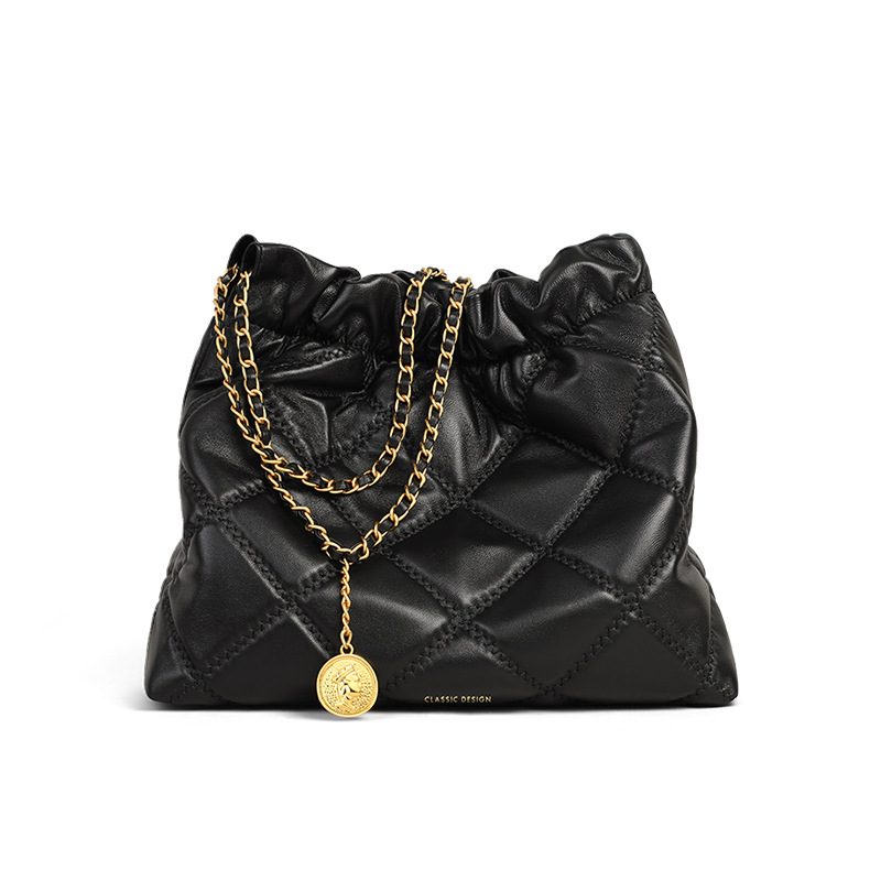 Women's 2026 Summer New Large Capacity Commuter Genuine Leather Handbag Chain Shoulder Bucket Bag - Thumbnail 5