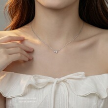 S925银水滴方锆石项链女百搭通勤款小众设计感简约锁骨链项饰批发